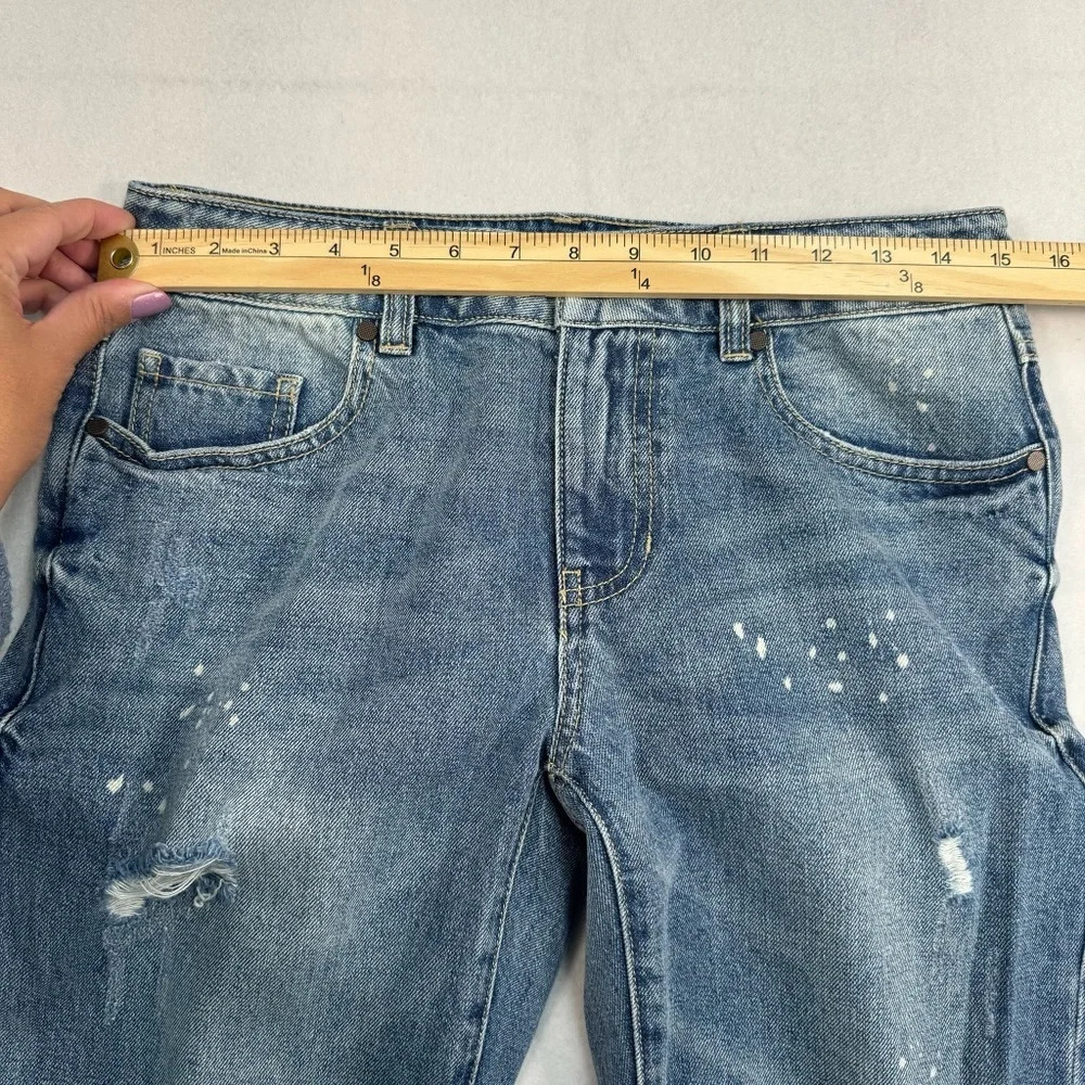 Cabi 100% Bf Straight Leg Jeans Womens Sz 2 Medium Blue Mid Rise Paint Splatter - Picture 8 of 13